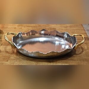 Silver Oval Serving Tray with Gold Handles